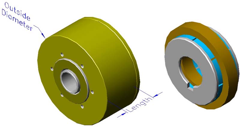 Housed slotless iron core brushless motors, axial, double rotor, hollow shaft